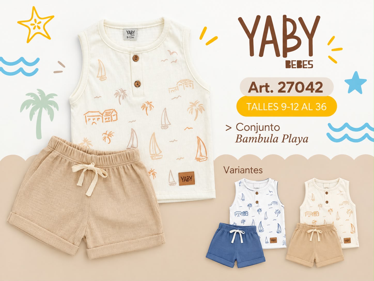 Conjunto estampado “Bambula” (Musculosa cuello mao + Short) YABY T.(9-12/ 12-18/ 24 y 36 meses) Art.27042