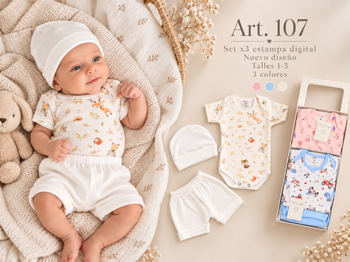 Set En Caja 3 Piezas Manga Corta Micky Baby T.(1-2-3) Art.107