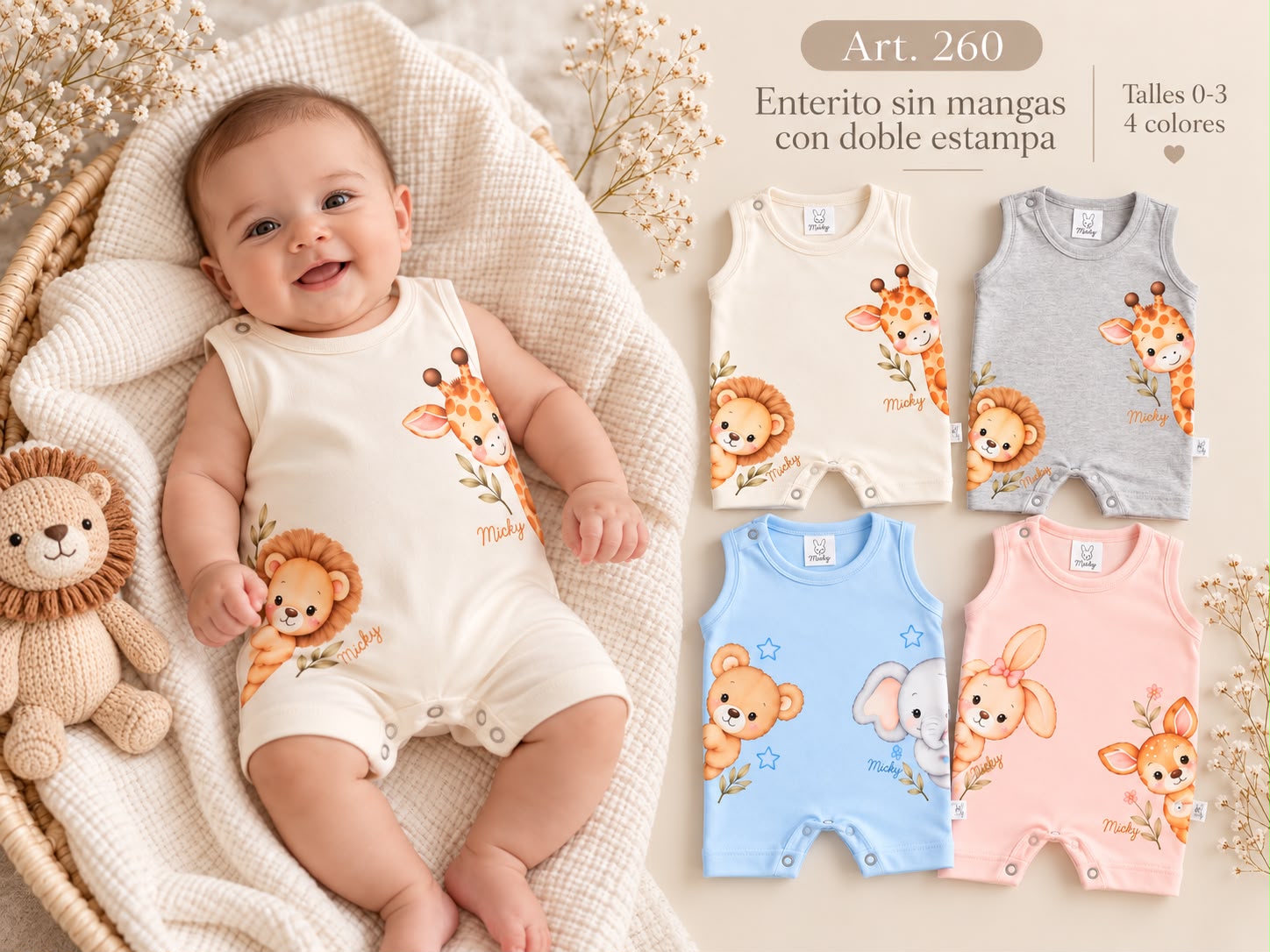 Entero Sin manga con estampa Micky Baby T.(0 al 3) Art.260