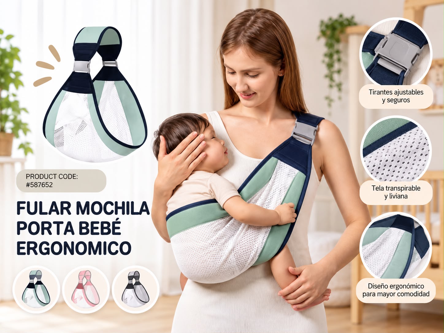 Fular Mochila Porta Bebe Ergonómico “Andy” Surtido de colores
