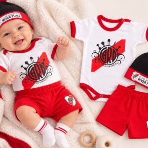 Set 3 piezas manga corta (Body, Short y gorro) “River Plate” Talle Unico (En Blister)