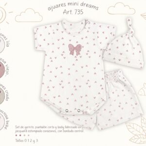 Set 3 piezas Manga Corta estampado (Body, Short y gorro) “Mini Dreams” T.(0 al 3) Art.735