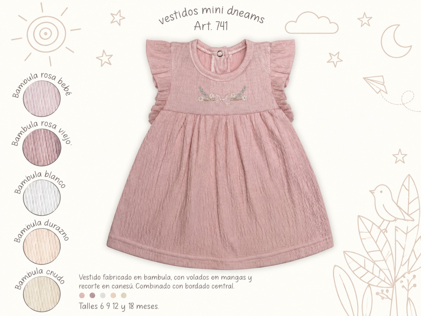 Vestido Bordado “Bambula” Mini Dreams T.(6-9-12-18 Meses) Art.741