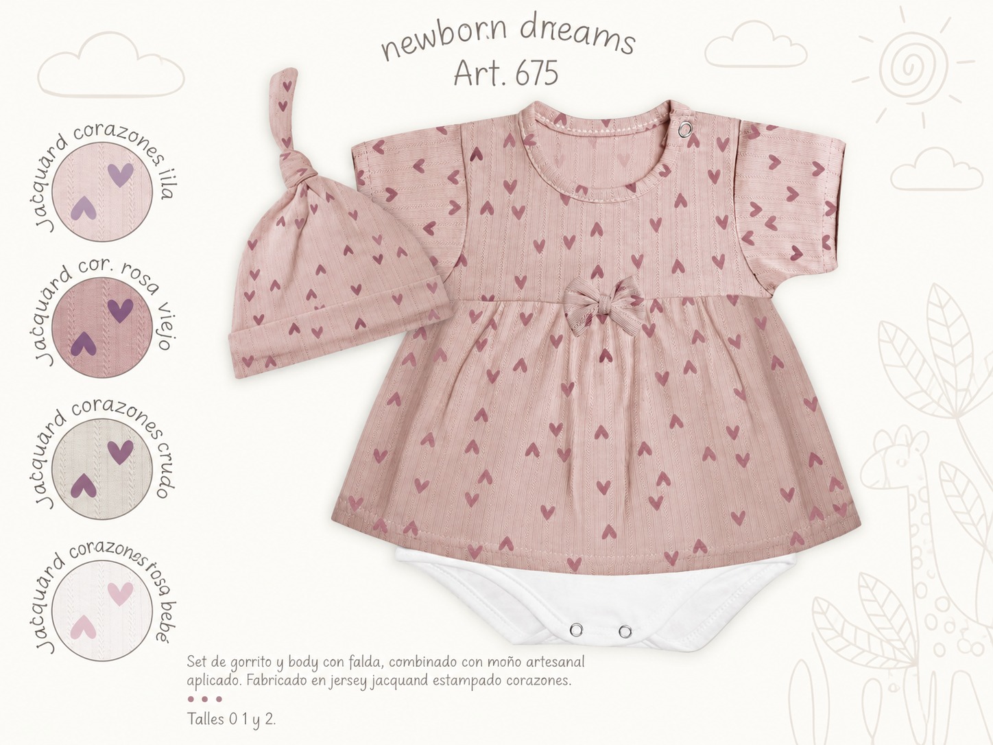 Set en caja 2 piezas (Body Vestido Algodon Con Gorro) “Mini Dreams” T.(0-1-2) Art.675