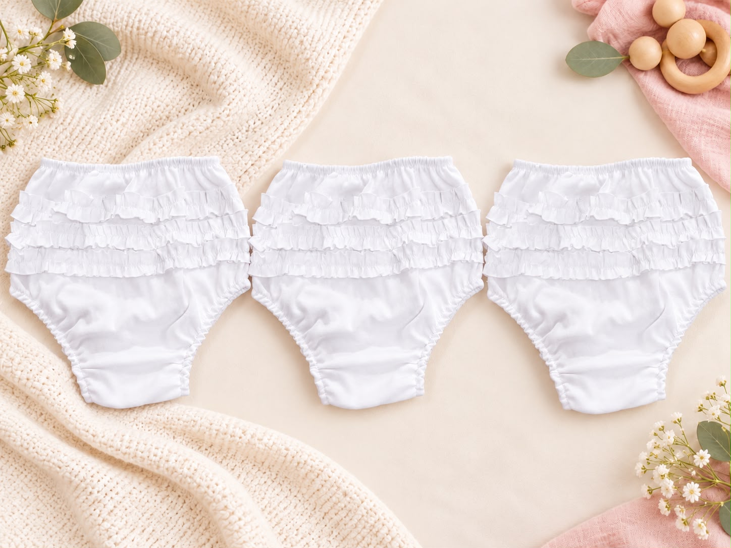 Bombacha Con Volados BLANCA "Mary Babies" Pack x 12 OFERTA